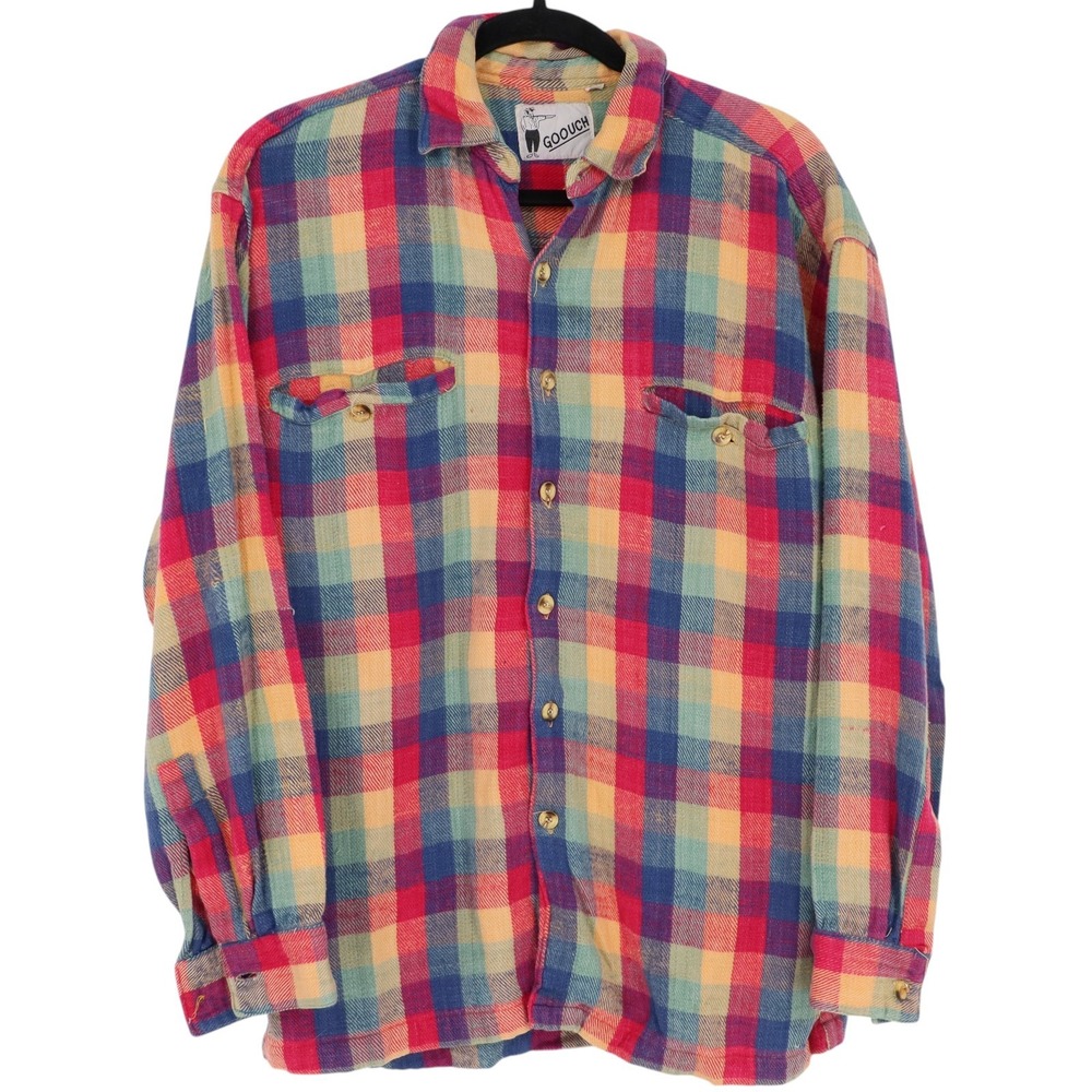 Goouch Mens Vintage 90s Plaid Flannel Button Down Shirt Multicolor Size M